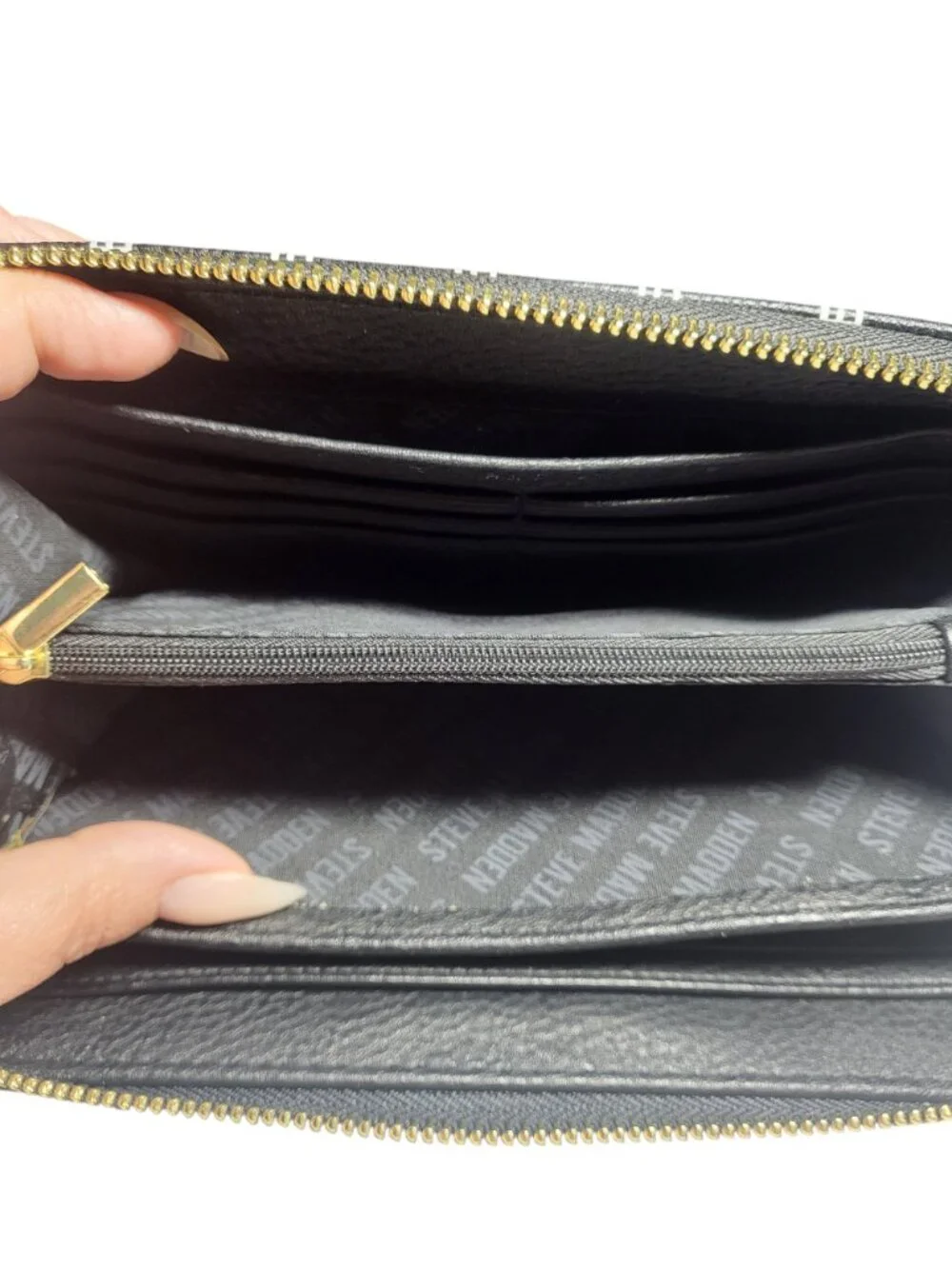 Steve Madden Black Logo Zip-Around Wristlet Wallet